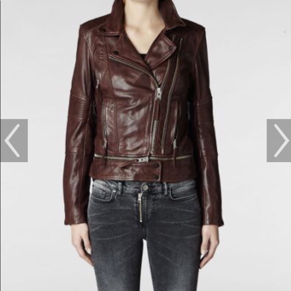 All saints brown leather biker jacket